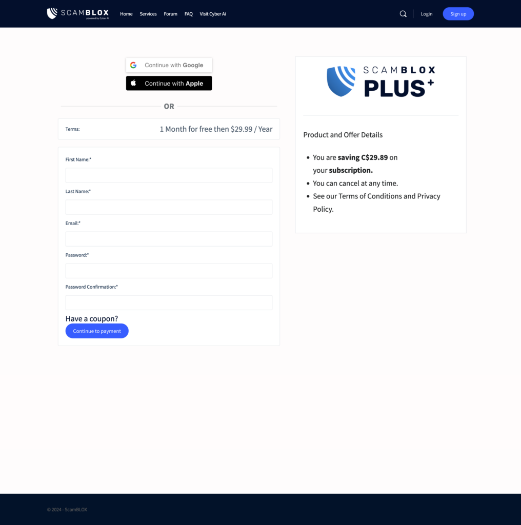 screens short of scamblox plus checkout page